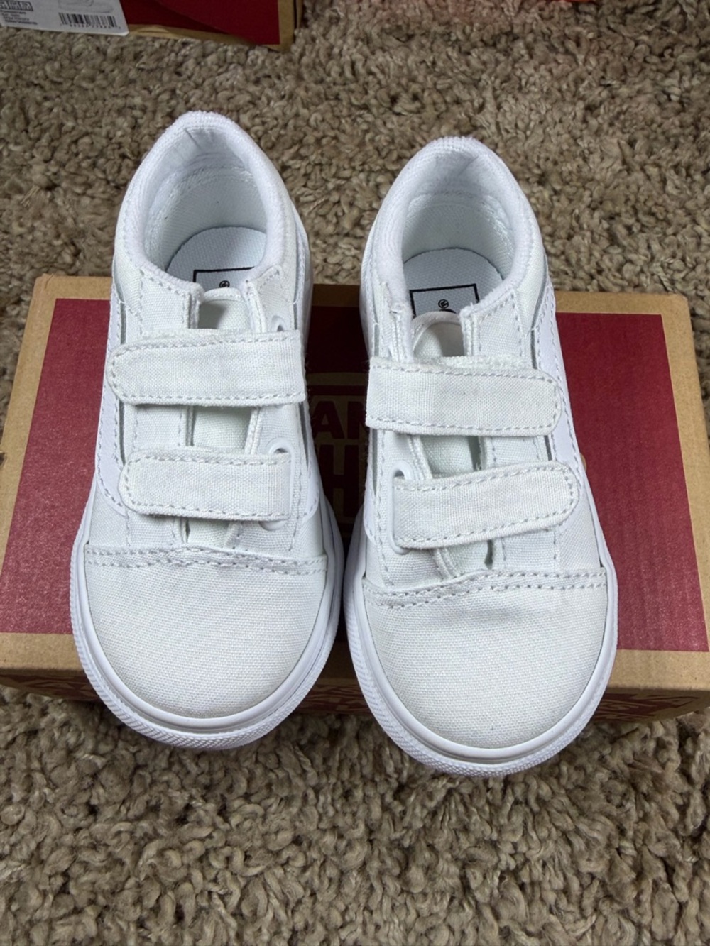 VANS Old Skool V True White Canvas Hook & Loop Unisex Kids Sneakers US 6.5